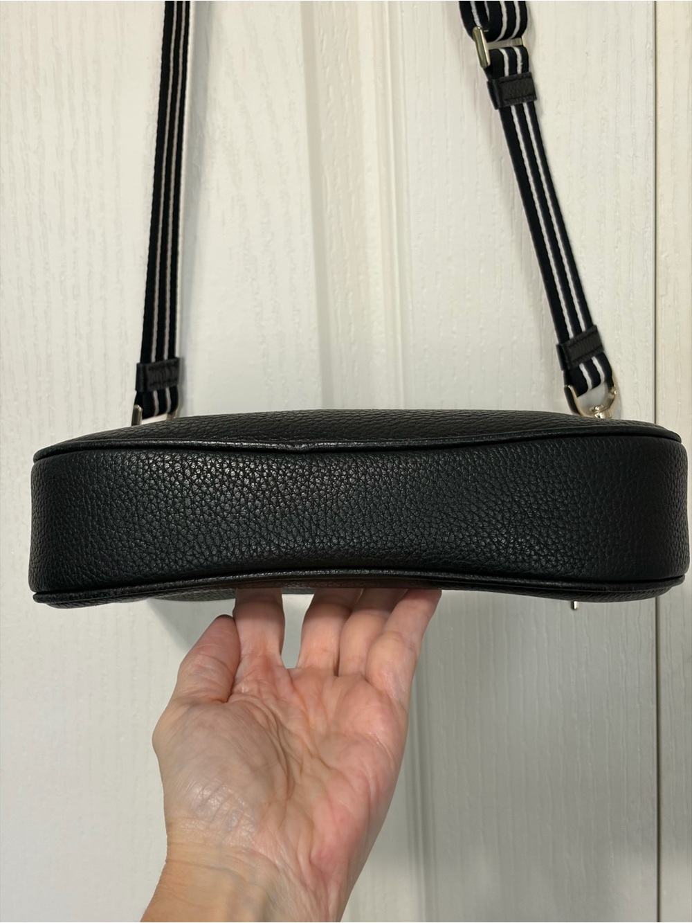 kate spade Black Pebbled Leather Crossbody with Striped Strap Medium Rosie - Picture 8 of 11